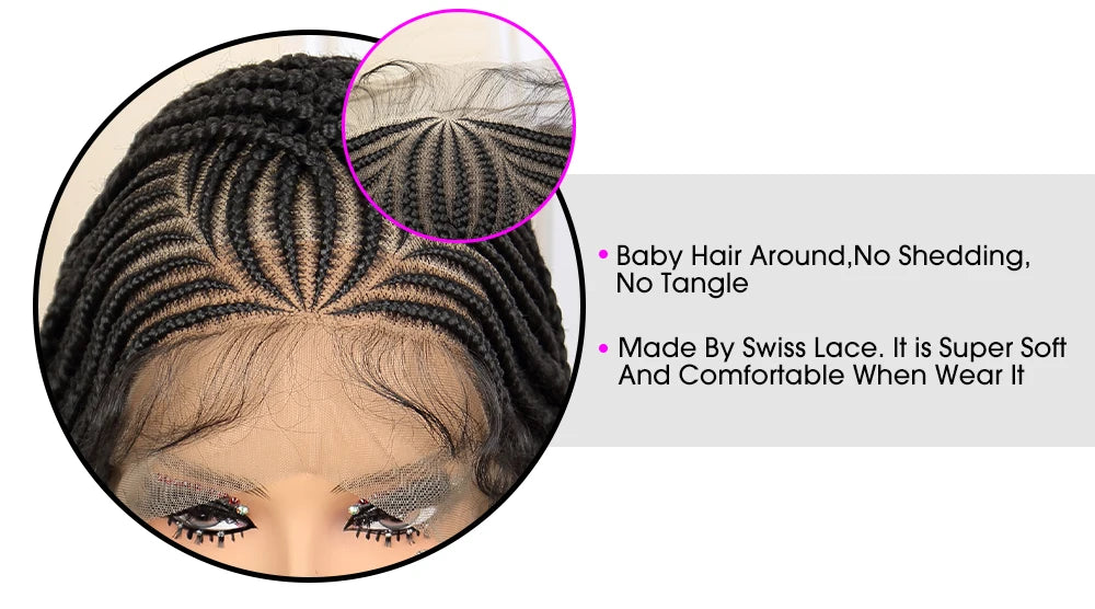 SIYAX Synthetic Full Lace Cornrow Braided Wig with Baby Hair