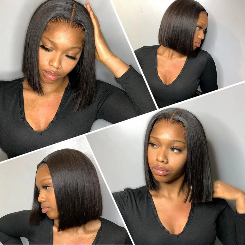 Glueless Short V Part Straight Brazilian Human Hair Bob Wig