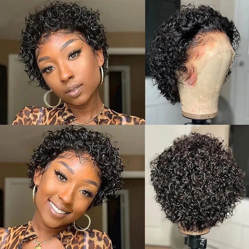 SIYAX Pixie Cut Curly 13X1 Transparent Lace Human Hair Wig