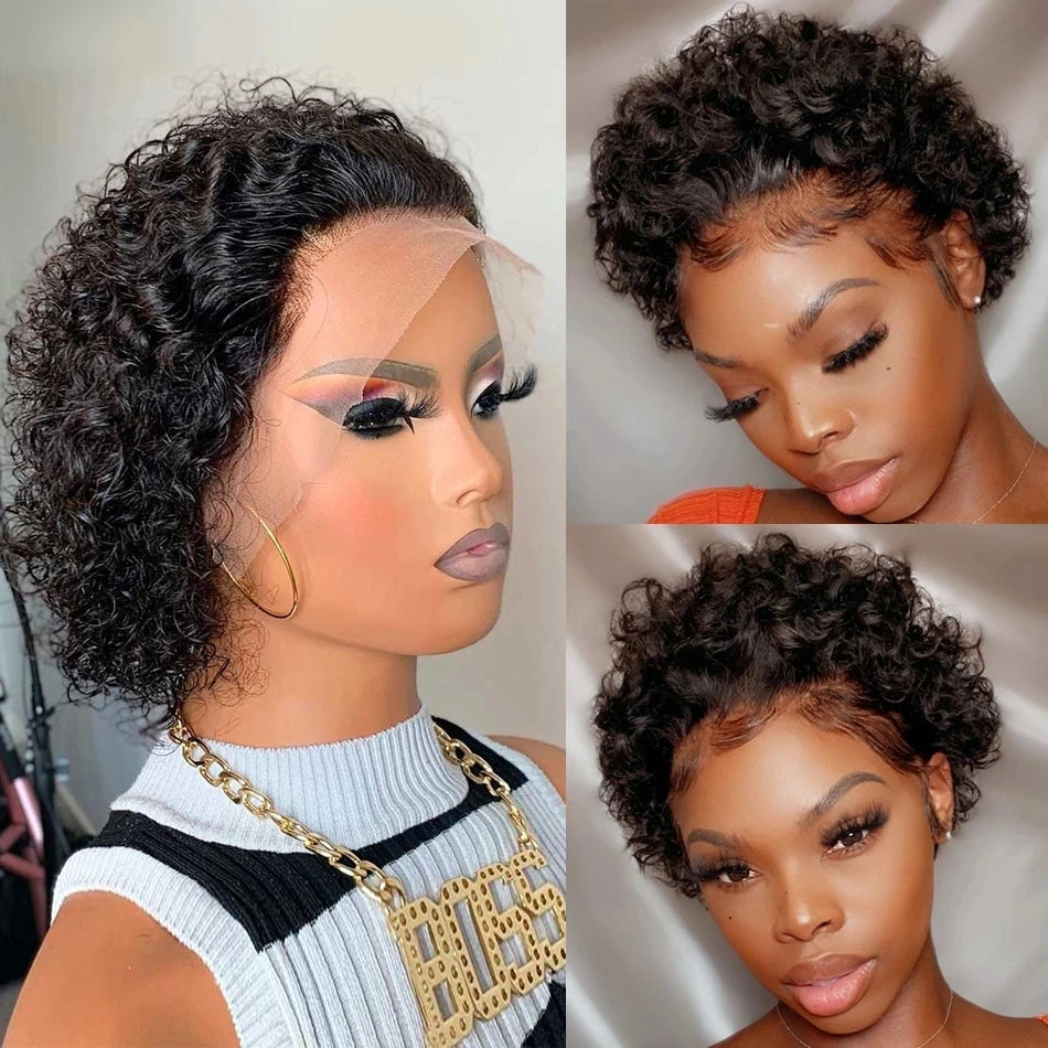 SIYAX Pixie Cut Curly 13X1 Transparent Lace Human Hair Wig