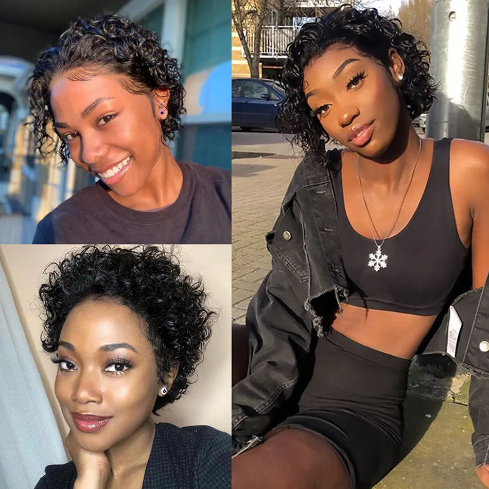 SIYAX Pixie Cut Curly 13X1 Transparent Lace Human Hair Wig