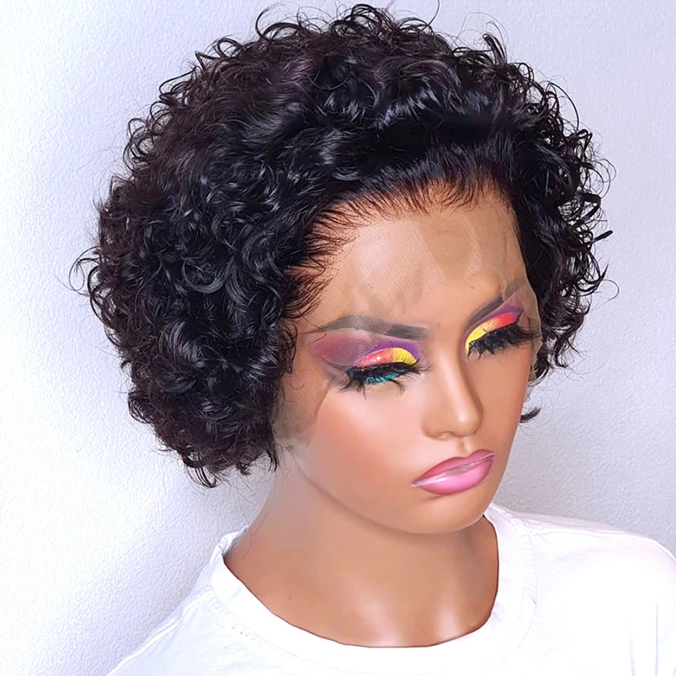 SIYAX Pixie Cut Curly 13X1 Transparent Lace Human Hair Wig