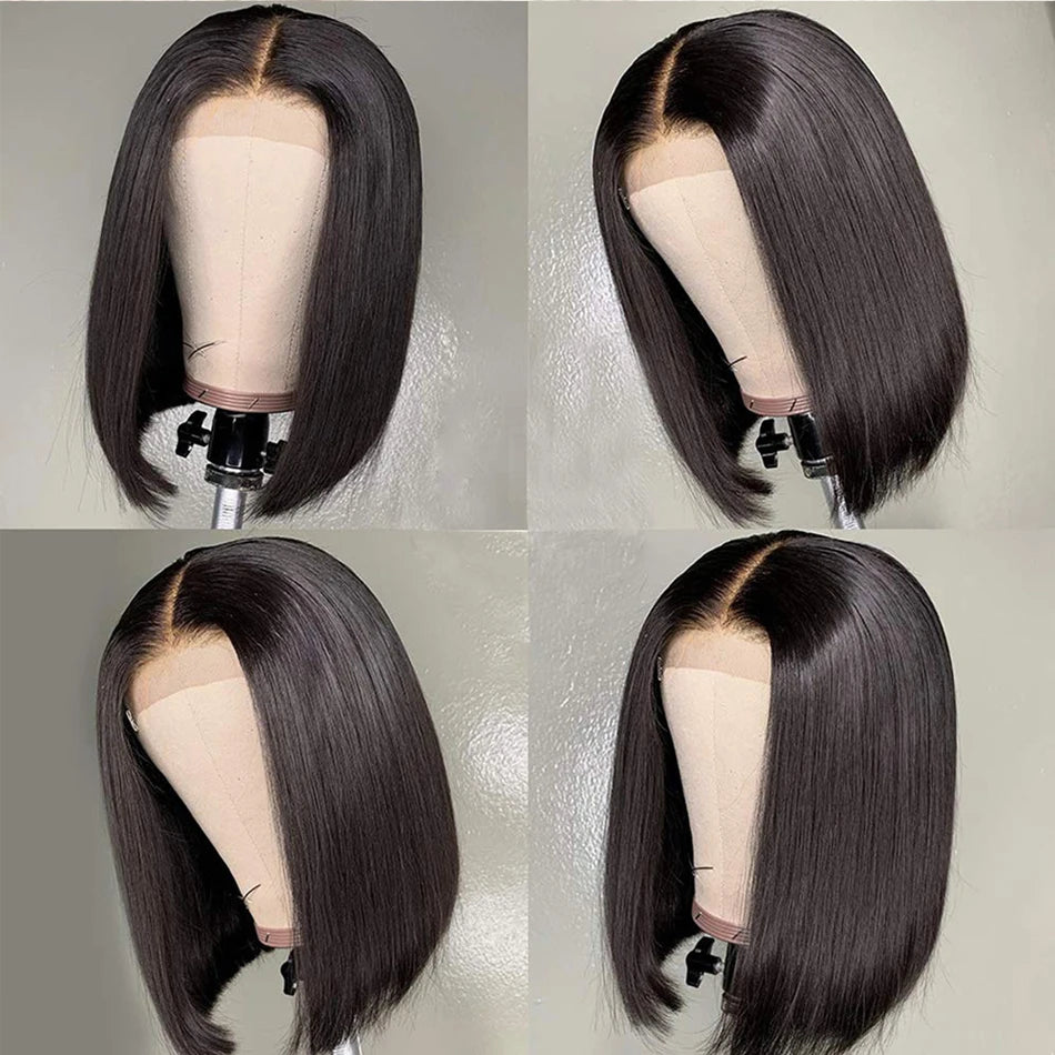 Glueless Short Bone Straight HD Transparent Lace Front Human Hair Bob Wig