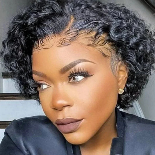 SIYAX Pre-plucked 13x4 Curly Pixie Cut Lace Frontal Human Hair Wig