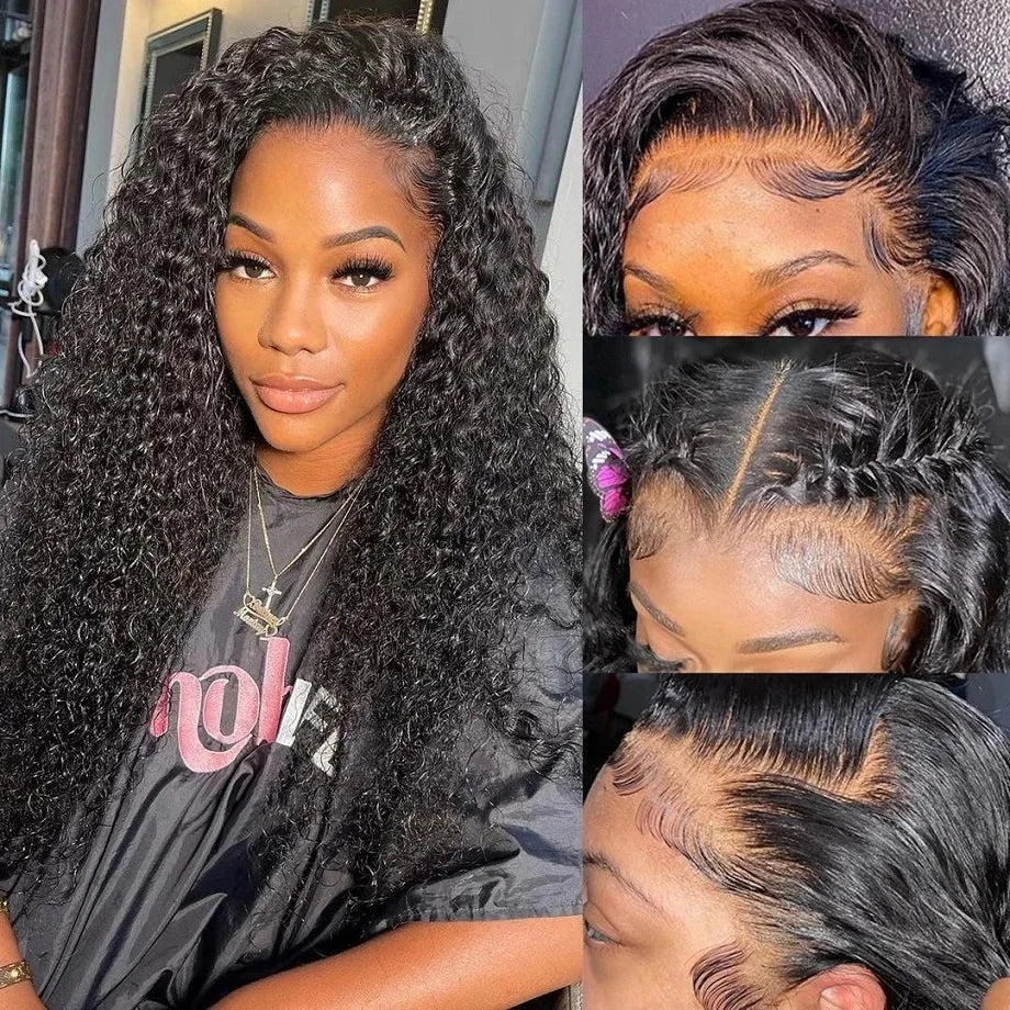 Human Hair Curly Pre-Plucked Glueless Loose Deep Wave HD Lace Frontal Wig