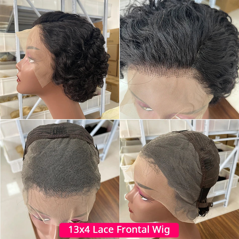 SIYAX Pre-plucked 13x4 Curly Pixie Cut Lace Frontal Human Hair Wig