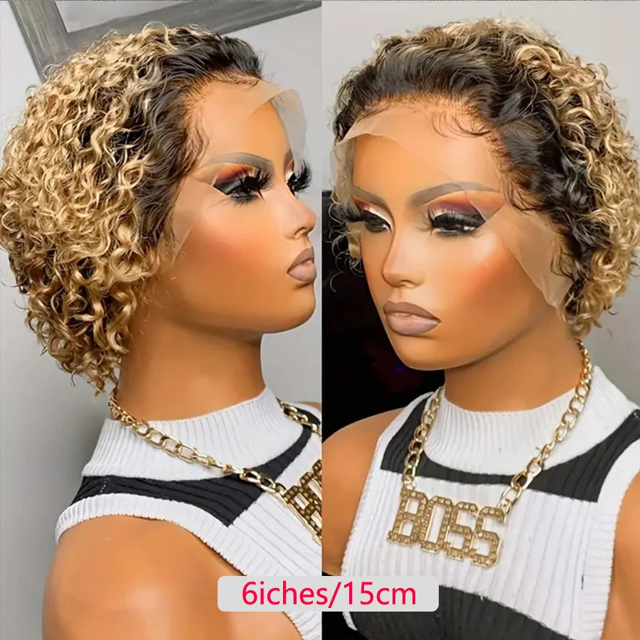 SIYAX Pixie Cut Curly 13x1 Transparent Lace Front Human Hair Wig