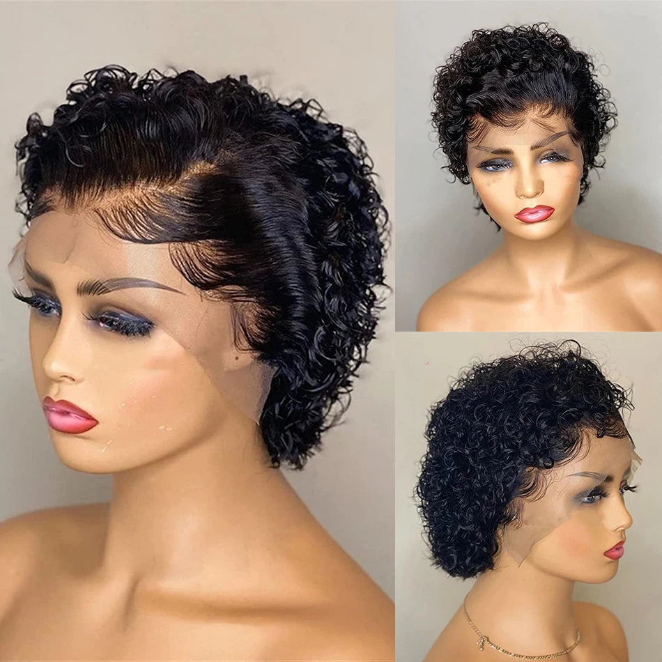 SIYAX Pre-plucked 13x4 Curly Pixie Cut Lace Frontal Human Hair Wig