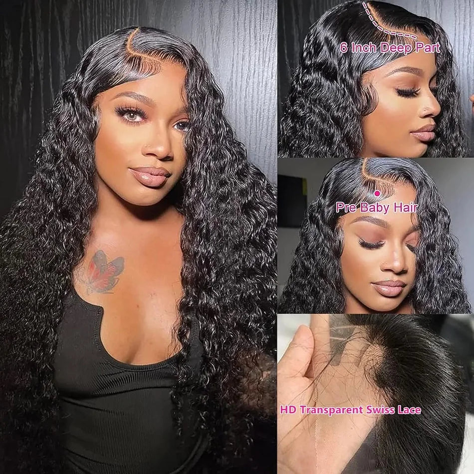 Human Hair Curly Pre-Plucked Glueless Loose Deep Wave HD Lace Frontal Wig