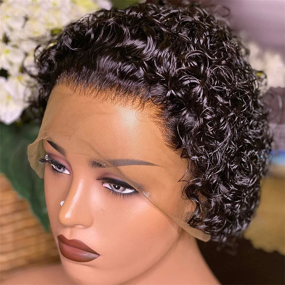 SIYAX Pre-plucked 13x4 Curly Pixie Cut Lace Frontal Human Hair Wig