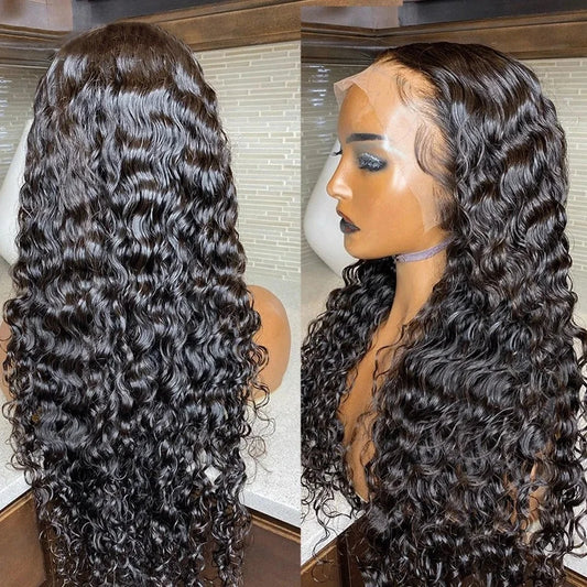 Human Hair Curly Pre-Plucked Glueless Loose Deep Wave HD Lace Frontal Wig