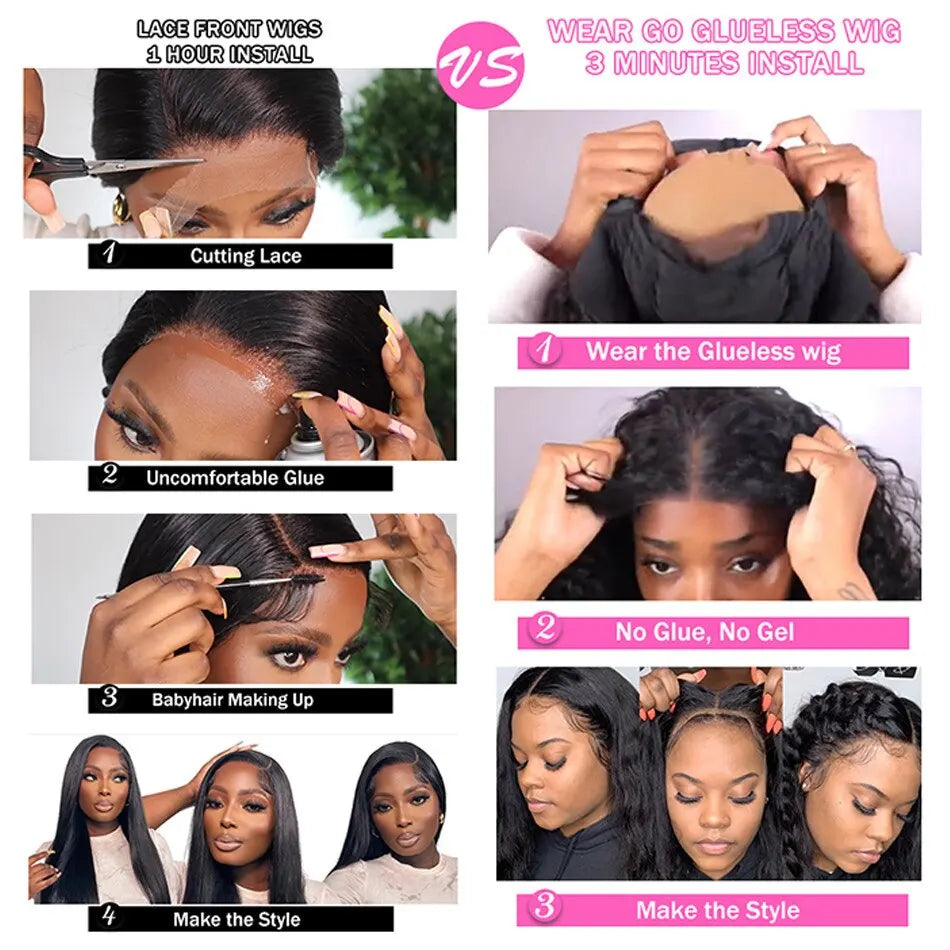 CASSIE Pre-plucked Deep Wave Glueless Human Hair Ready To Wear Lace Frontal Wig With Elastic Band