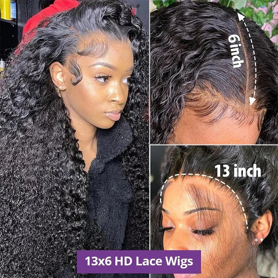 Human Hair Curly Pre-Plucked Glueless Loose Deep Wave HD Lace Frontal Wig