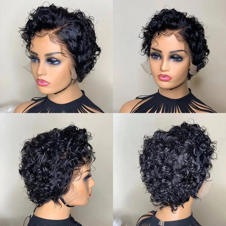 SIYAX Pre-plucked 13x4 Curly Pixie Cut Lace Frontal Human Hair Wig